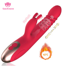 SacKnove Adult Female Lesbian Telescopic Heating Sexy Toy Silicone Massage G Spot Dildo Tongue G Spot Rabbit Vibrator For Women